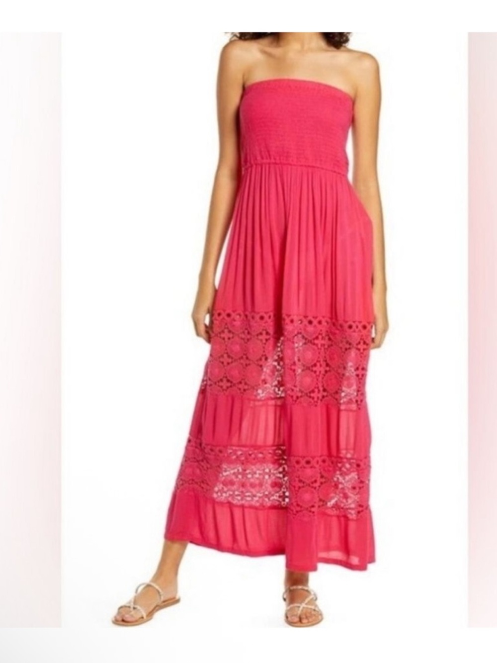 Chelsea28 Strapless Crochet Panel Maxi Dress